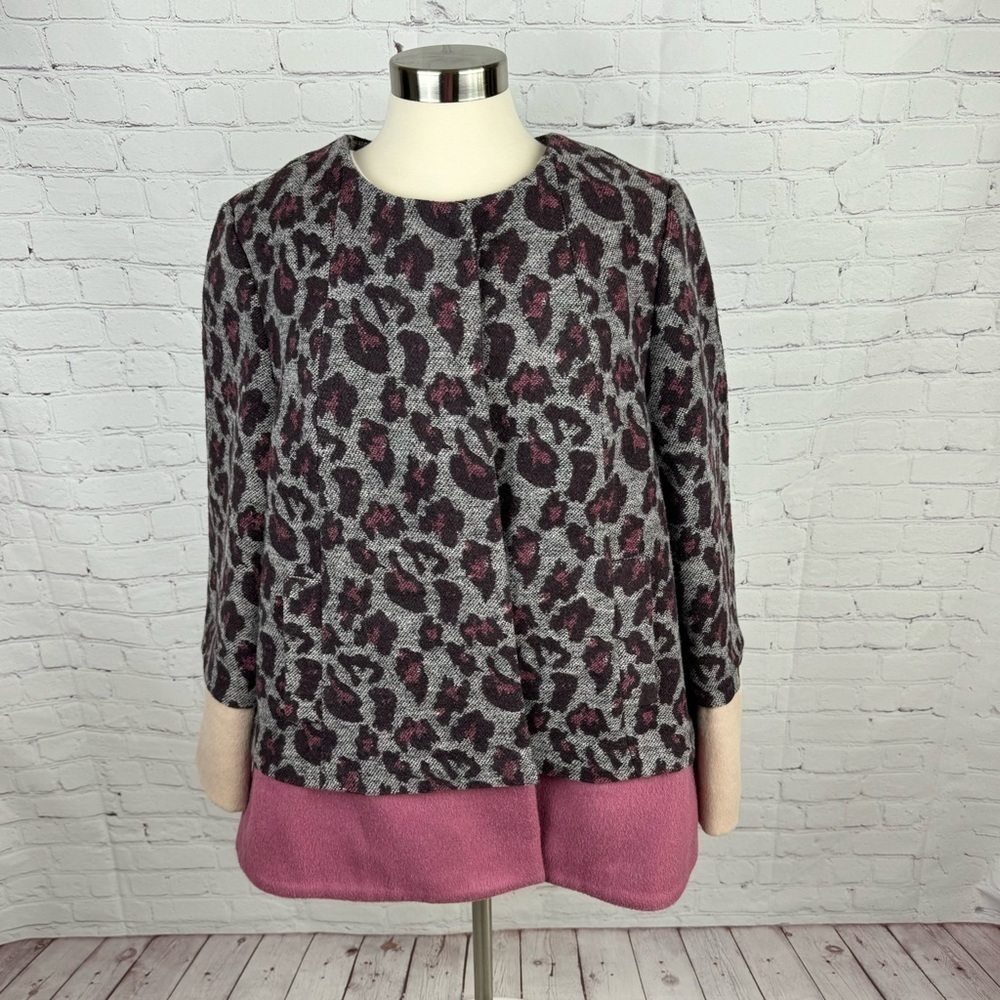 LOGO By Lori Goldstein Animal Print Poly Blend Statement Coat Size 12-14 (GUESS)